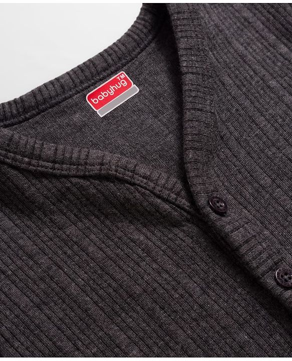 Babyhug Knit Full Sleeves Solid Colour Thermal Inner Wear Set - Charcoal Grey
