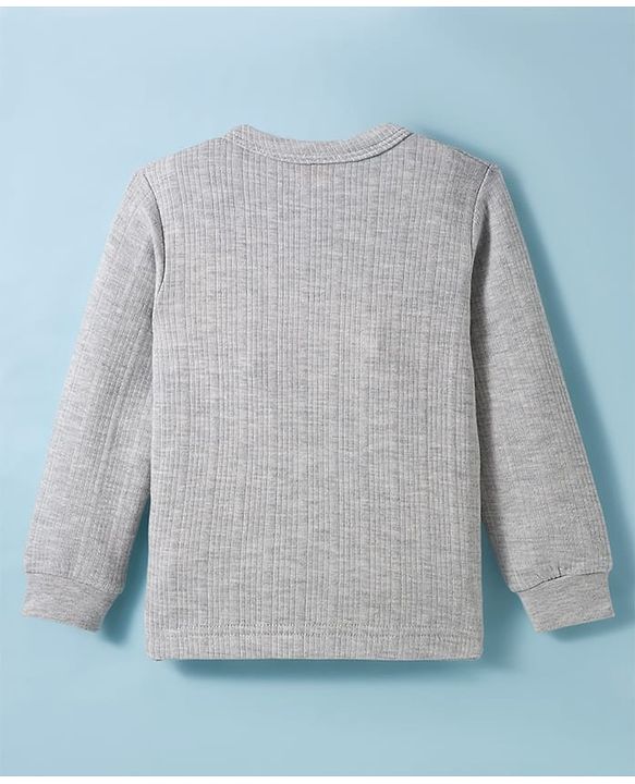 Babyhug Knit Full Sleeves Solid Color Thermal Vest & Pant Set - Light Grey