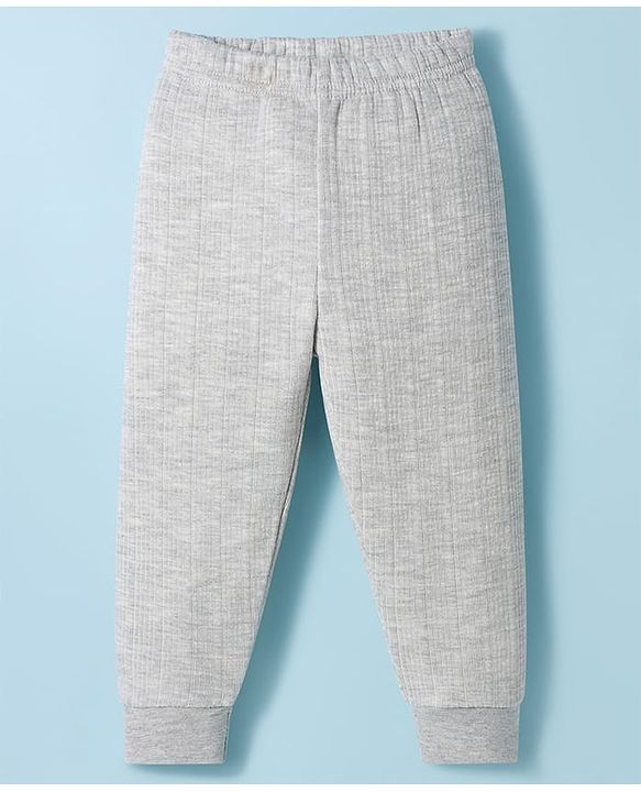 Babyhug Knit Full Sleeves Solid Color Thermal Vest & Pant Set - Light Grey