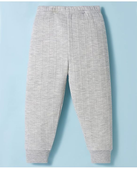 Babyhug Knit Full Sleeves Solid Color Thermal Vest & Pant Set - Light Grey