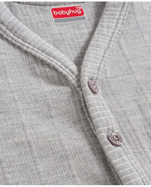 Babyhug Knit Full Sleeves Solid Color Thermal Vest & Pant Set - Light Grey