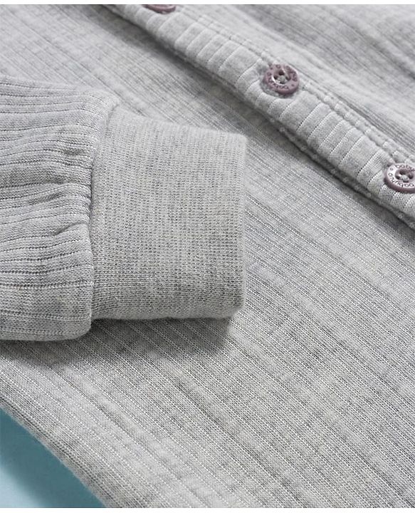 Babyhug Knit Full Sleeves Solid Color Thermal Vest & Pant Set - Light Grey