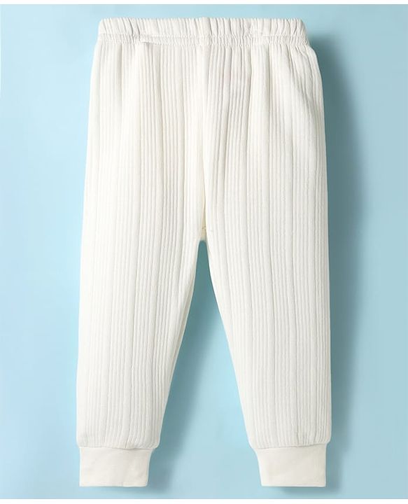 Babyhug Knit Full Sleeves Solid Color Thermal Vest & Pant Set - Off White