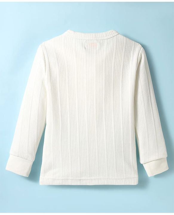 Babyhug Knit Full Sleeves Solid Color Thermal Vest & Pant Set - Off White
