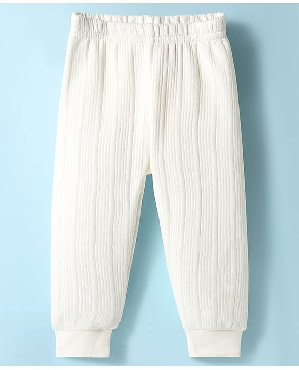 Babyhug Knit Full Sleeves Solid Color Thermal Vest & Pant Set - Off White