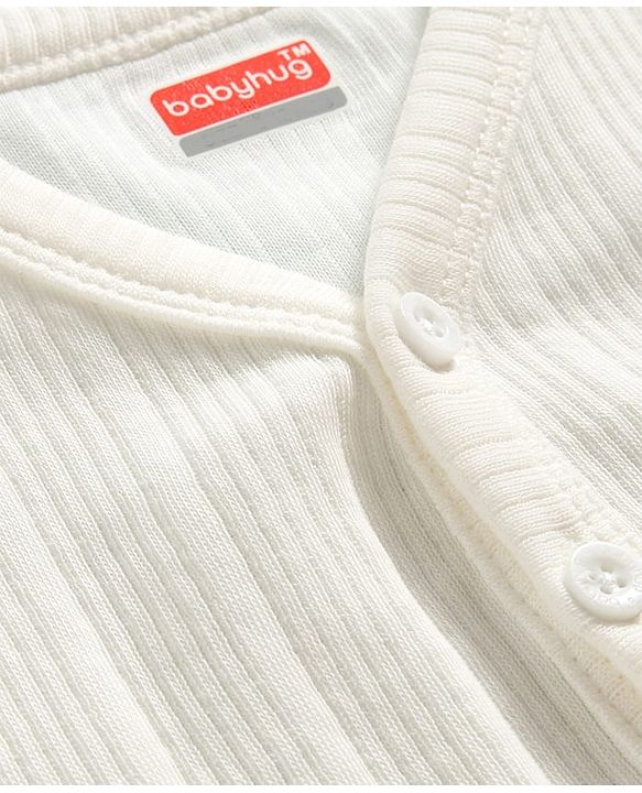 Babyhug Knit Full Sleeves Solid Color Thermal Vest & Pant Set - Off White