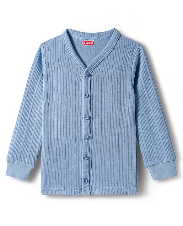Babyhug Knit Full Sleeves Solid Thermal Set - Light Blue