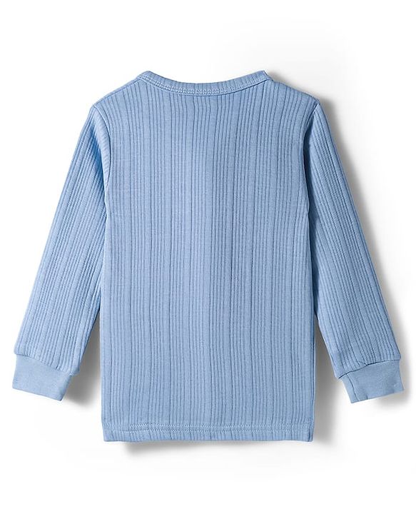 Babyhug Knit Full Sleeves Solid Thermal Set - Light Blue