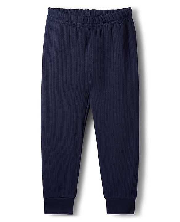 Babyhug Knit Full Sleeves Solid Thermal Set - Navy Blue