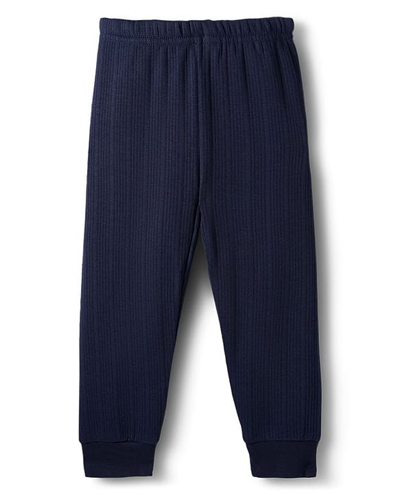 Babyhug Knit Full Sleeves Solid Thermal Set - Navy Blue
