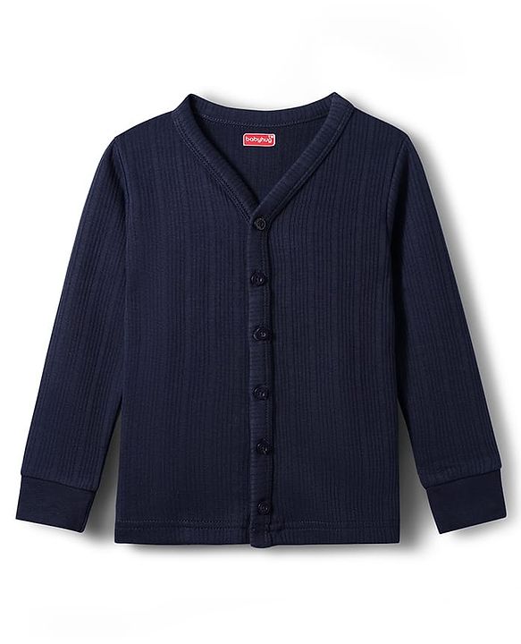 Babyhug Knit Full Sleeves Solid Thermal Set - Navy Blue