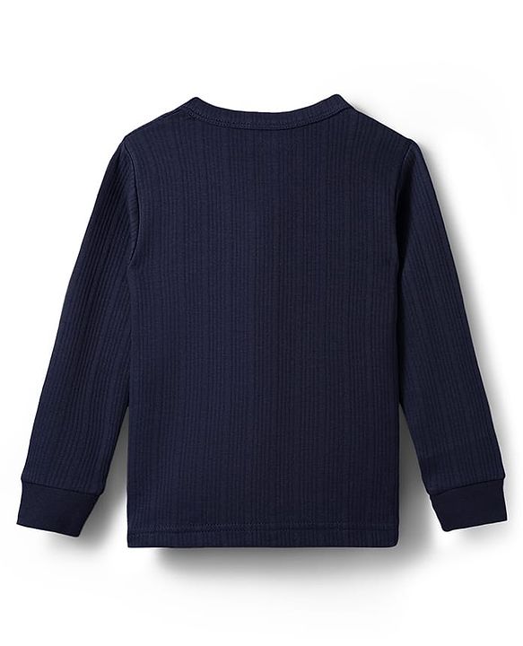 Babyhug Knit Full Sleeves Solid Thermal Set - Navy Blue