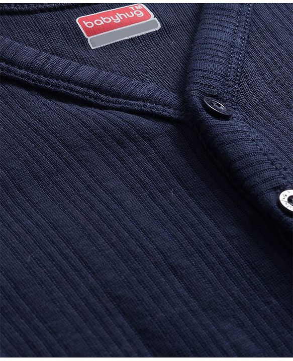 Babyhug Knit Full Sleeves Solid Thermal Set - Navy Blue