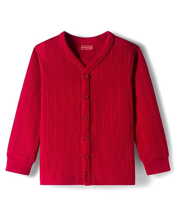 Babyhug Knit Full Sleeves Solid Colour Thermal Inner Wear Set - Red