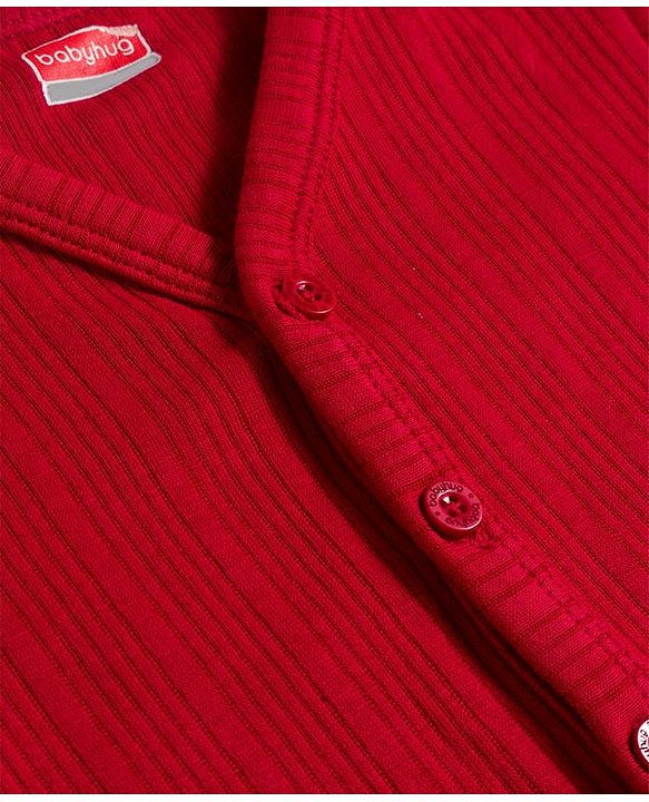 Babyhug Knit Full Sleeves Solid Colour Thermal Inner Wear Set - Red