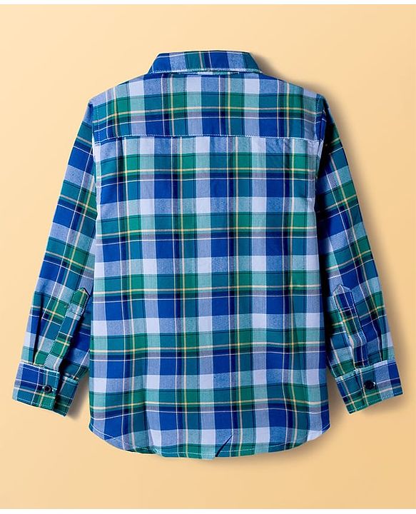 Pine Kids Cotton Woven Full Sleeves Checks Shirt With Printed T-Shirt - Navy Blue