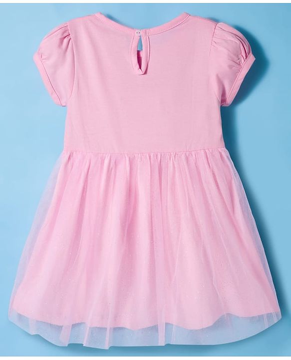 Babyhug Single Jersey Knit Half Sleeves Fit & Flare Frock with Heart Print - Pink