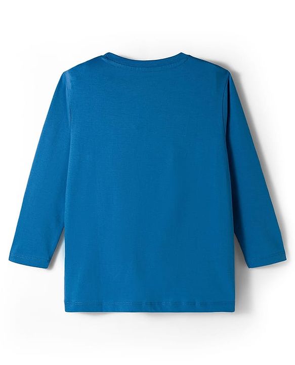 Pine Kids Cotton Knit Full Sleeves T-Shirt With Sky High Text Print - Blue