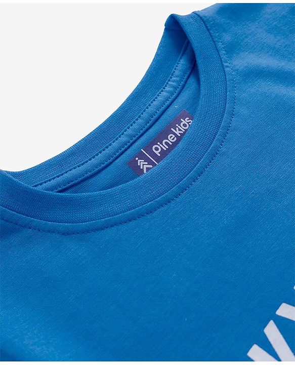 Pine Kids Cotton Knit Full Sleeves T-Shirt With Sky High Text Print - Blue
