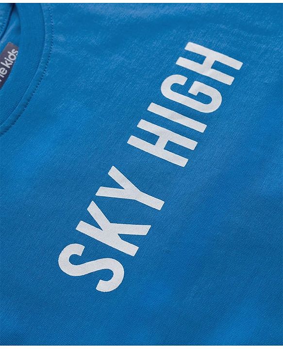 Pine Kids Cotton Knit Full Sleeves T-Shirt With Sky High Text Print - Blue
