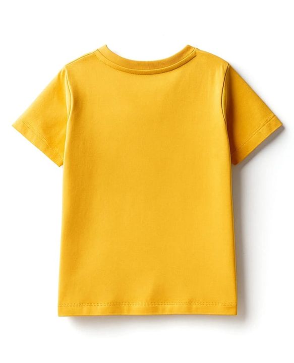 Pine Kids Cotton Knit Half Sleeves T-Shirt With Imagination Text Print - Golden