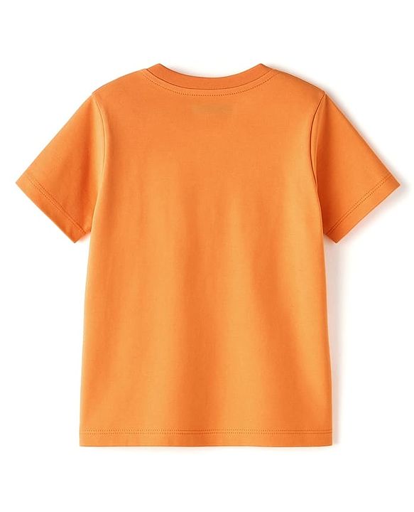 Pine Kids Cotton Knit Half Sleeves T-Shirt With Animal & Strong & Brave Text Print - Orange