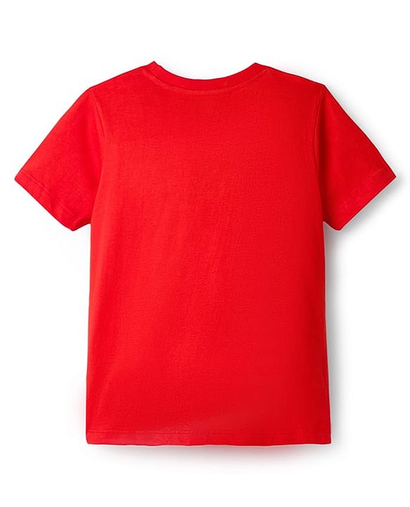 Pine Kids Cotton Knit Half Sleeves T-Shirt with Skating Graphic - Red