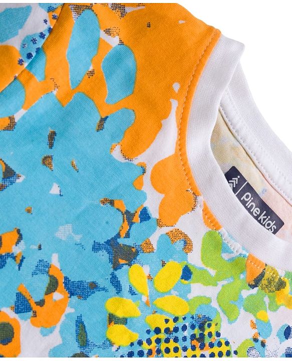 Pine Kids Cotton Knit Half Sleeves T-Shirt with Abstract Print - Multicolor