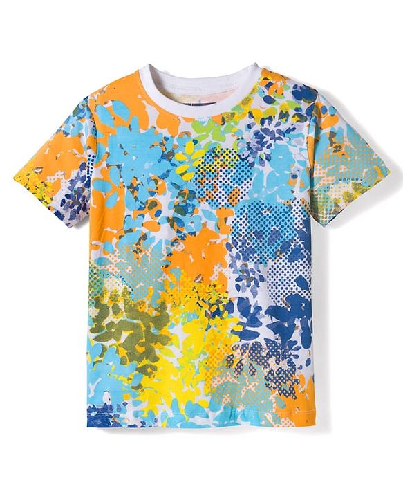 Pine Kids Cotton Knit Half Sleeves T-Shirt with Abstract Print - Multicolor