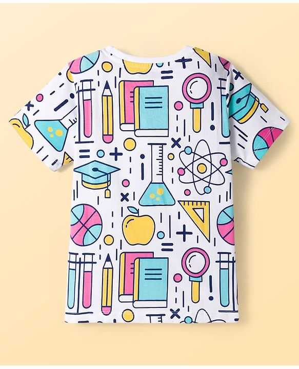 Pine Kids Cotton Knit Half Sleeves T-Shirt with Print - White
