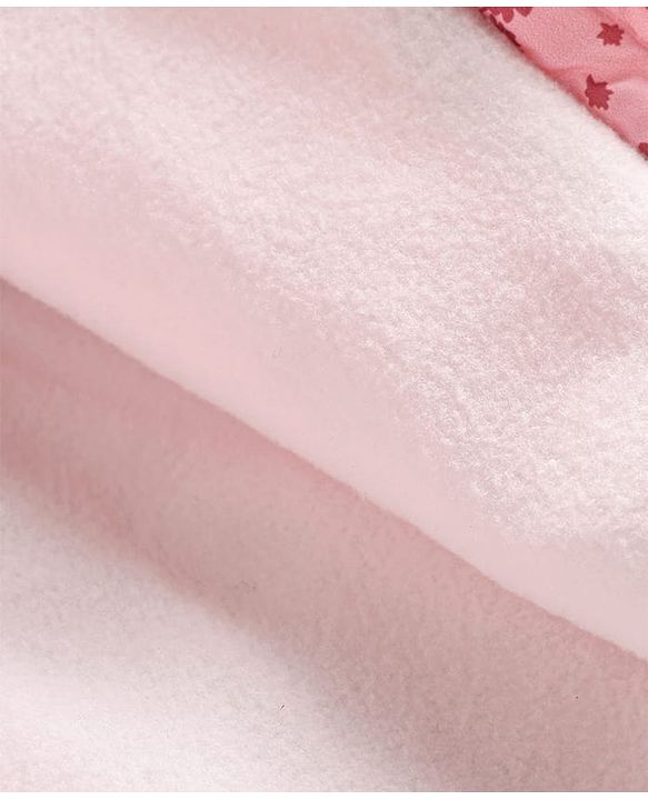 Babyhug Woven Full Sleeves Hooded Winter Quilted Romper With Fleece Inner Lining & Floral Print - Pink