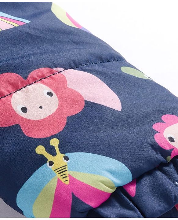 Babyhug Woven Full Sleeves Footed & Hooded Winter Wear Quilted Romper With Fleece Inner Lining & Floral Print - Navy Blue