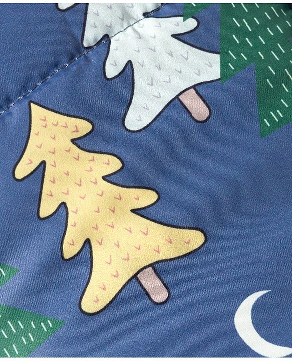 Babyhug Woven Full Sleeves Winter Wear Footed & Hooded Quilted Romper With Fleece Inner Lining & Animal Print - Blue