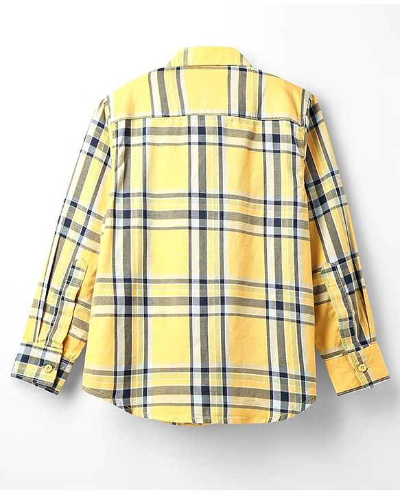 Pine Kids Cotton Woven Full Sleeves Checkered Shirt With T-Shirt - Yellow