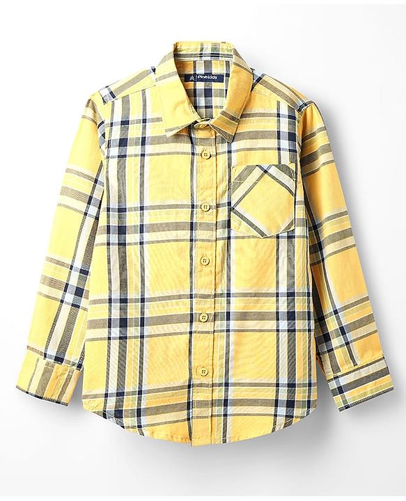 Pine Kids Cotton Woven Full Sleeves Checkered Shirt With T-Shirt - Yellow