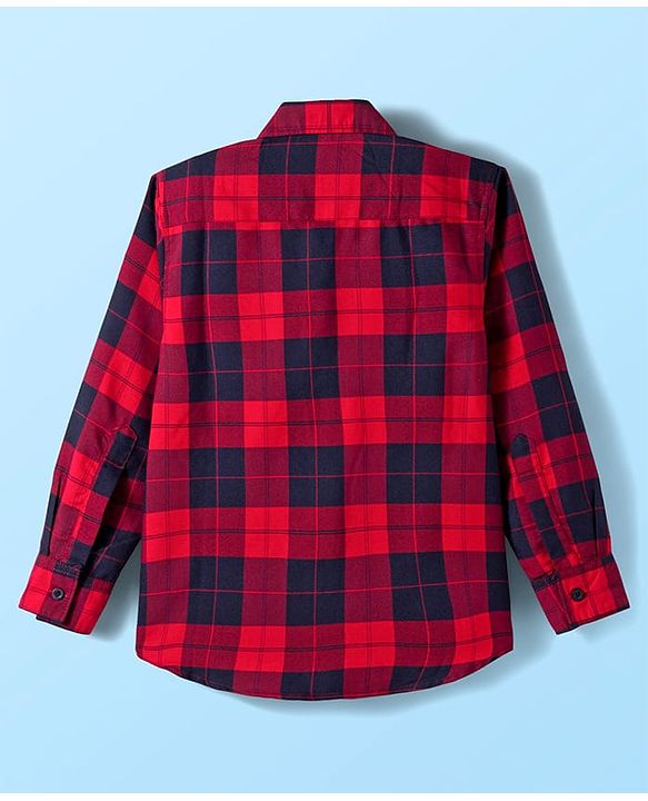 Pine Kids Cotton Woven Full Sleeves Checkered Shirt With T-Shirt - Red