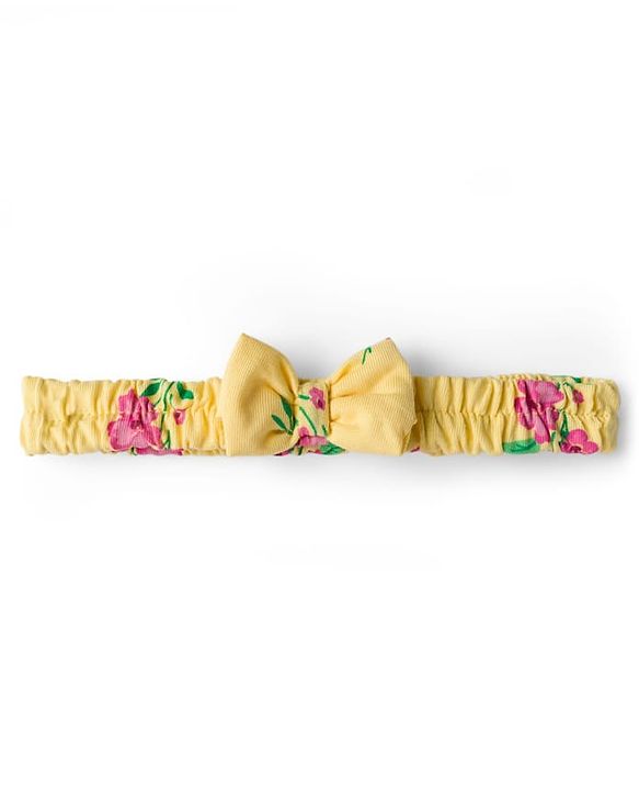 Babyhug Single Jersey Knit Sleeveless Floral Printed Frock With Bloomer & Headband - Yellow