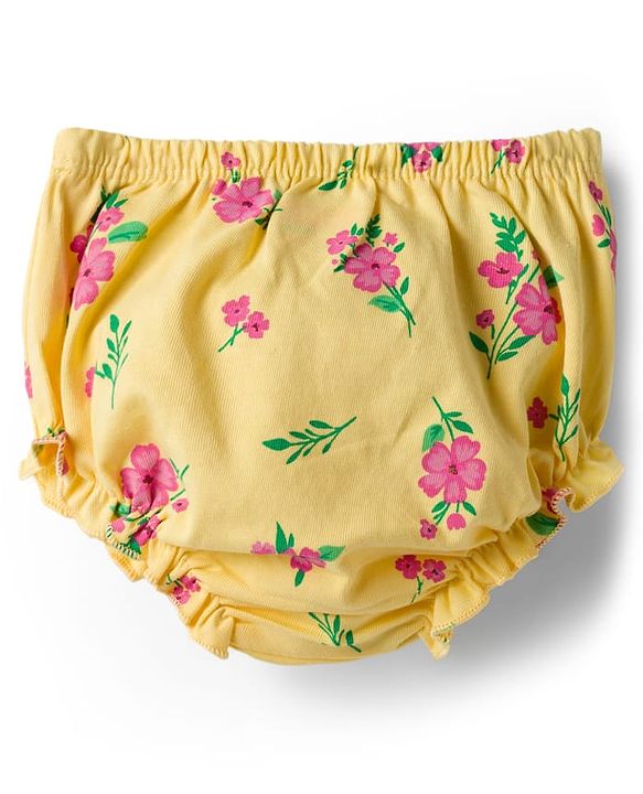 Babyhug Single Jersey Knit Sleeveless Floral Printed Frock With Bloomer & Headband - Yellow