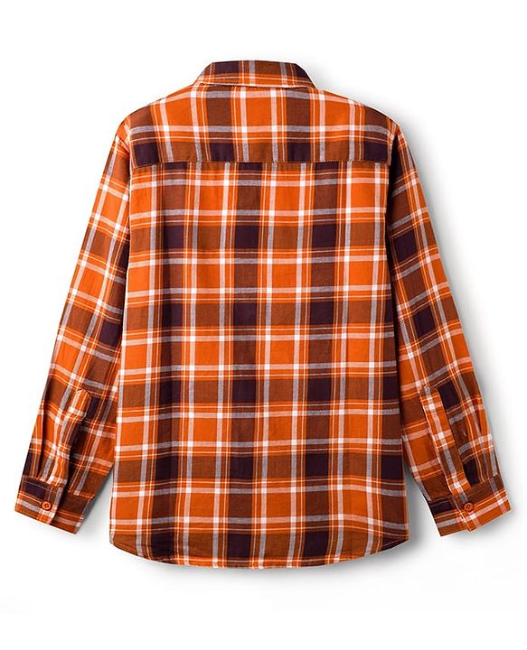 Pine Kids Cotton Woven Full Sleeves Checks Shirt With Text Print T-Shirt  - Orange