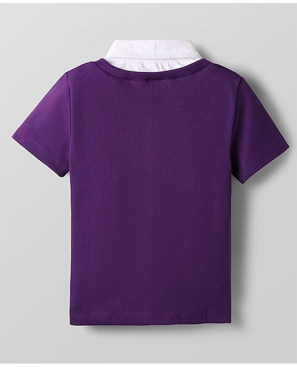 Pine Kids Cotton Knit Half Sleeves Solid Color Collar Top - Purple