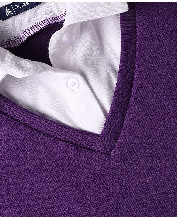 Pine Kids Cotton Knit Half Sleeves Solid Color Collar Top - Purple