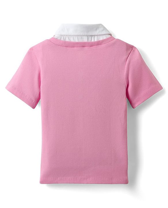 Pine Kids Cotton Knit Half Sleeves Solid Color Collar Top - Purple