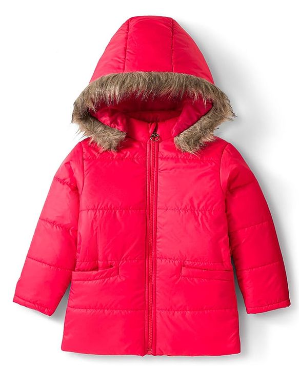 Pine Kids Woven Full Sleeves Solid Color Padded Jacket with Detachable Hood - Red