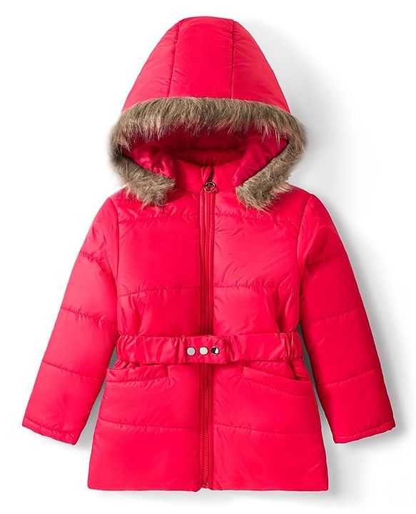 Pine Kids Woven Full Sleeves Solid Color Padded Jacket with Detachable Hood - Red