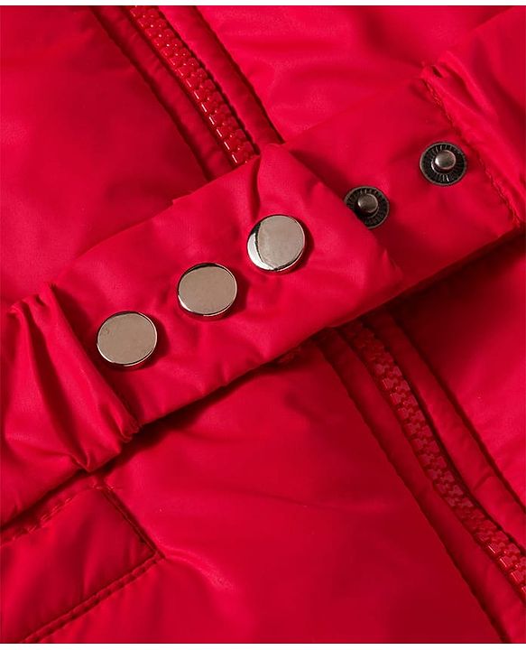 Pine Kids Woven Full Sleeves Solid Color Padded Jacket with Detachable Hood - Red