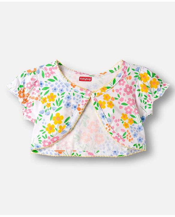 Babyhug Single Jersey Knit Half Sleeves Frock With Floral Printed Shrug - Yellow