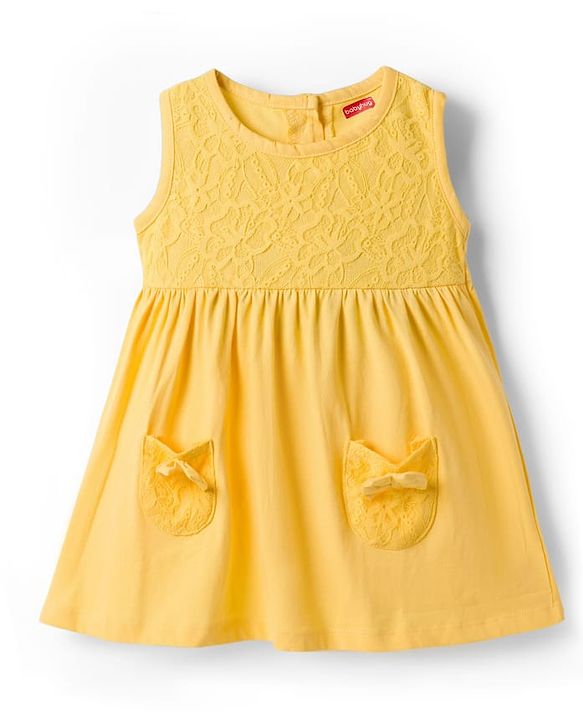 Babyhug Single Jersey Knit Half Sleeves Frock With Floral Printed Shrug - Yellow