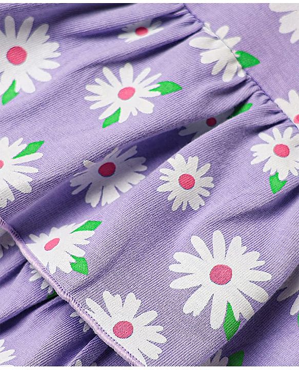 Babyhug Single Jersey Knit Sleeveless Frock With Floral Print & Headband - Lilac