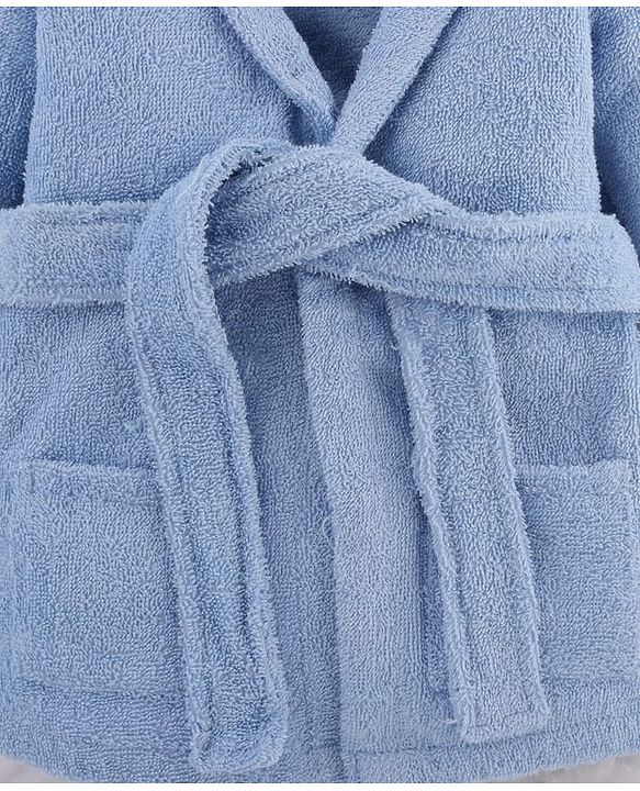 Babyhug Woven Terry Full Sleeves Hooded Bath Robe Princess Patch - Blue