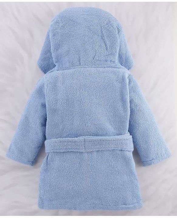Babyhug Woven Terry Full Sleeves Hooded Bath Robe Princess Patch - Blue